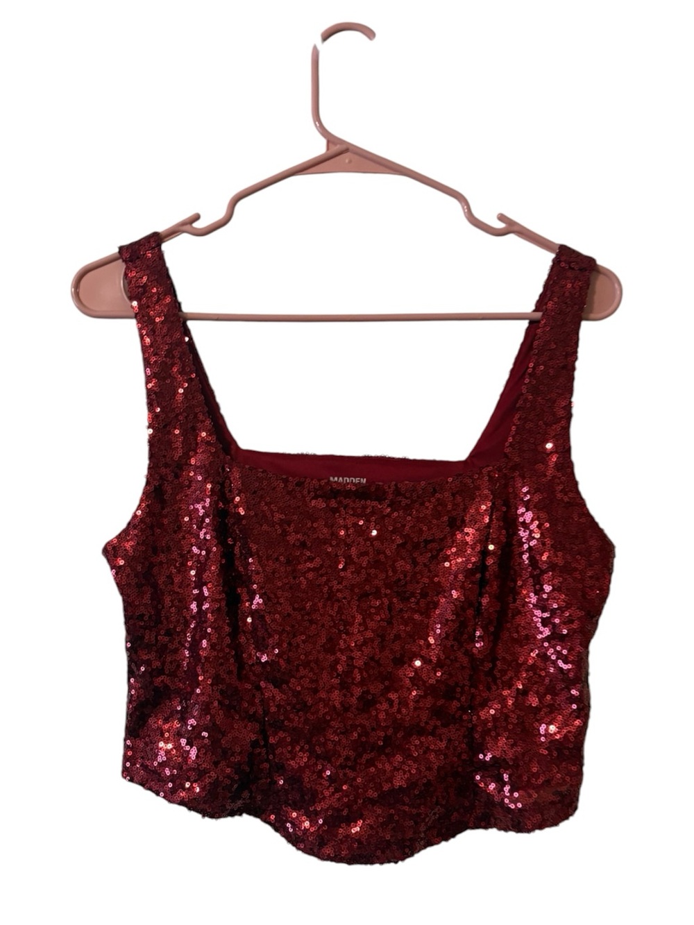 Red Sequin Square-Neck Crop Top - Women